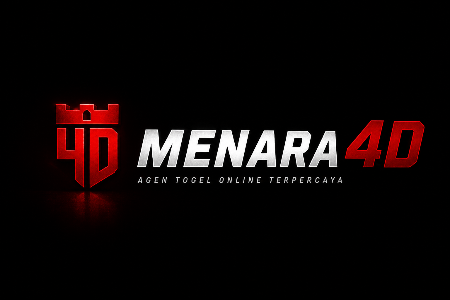MENARA4D: teks 4D MENARA 4D merah-putih di hitam.